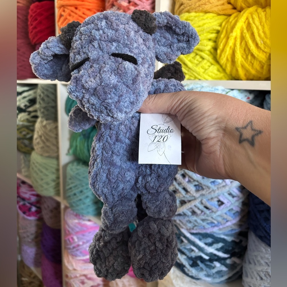 handmade Crochet mini blue dragon knotted lovey